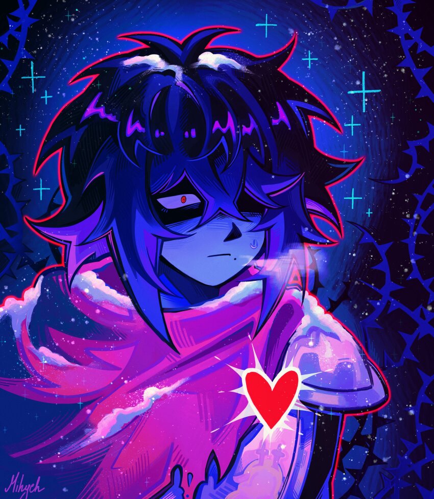 1other, absurdres, androgynous, antenna_hair, artist_name, black_hair, blue_skin, closed_mouth