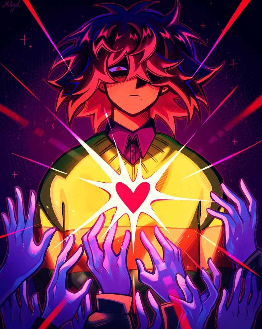 1other, absurdres, androgynous, antenna_hair, arms_at_sides, artist_name, black_shirt, brown_hair