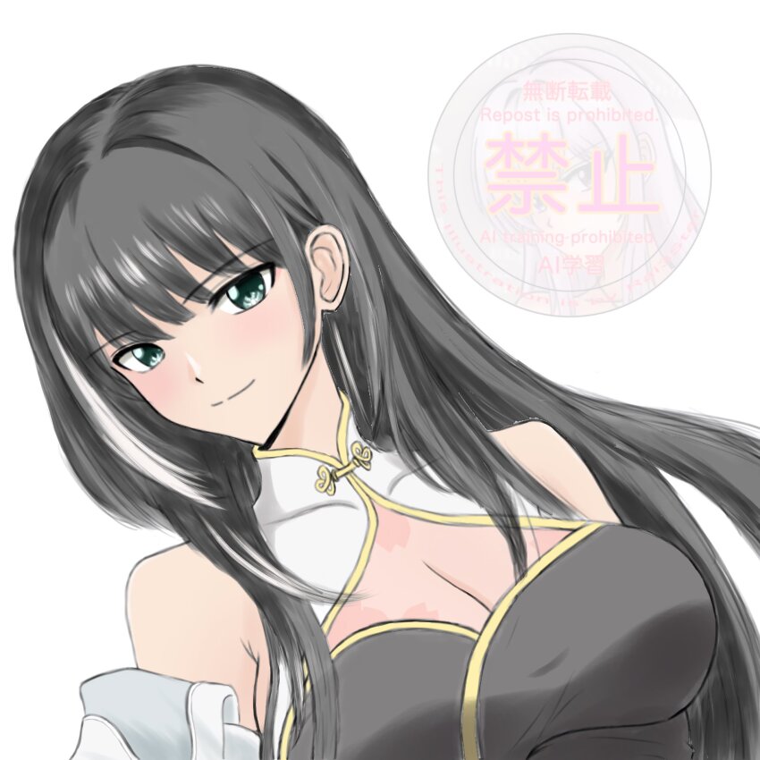 1girl, baizhi_(wuthering_waves), bare_shoulders, breasts, china_dress, chinese_clothes, cleavage, cleavage_cutout