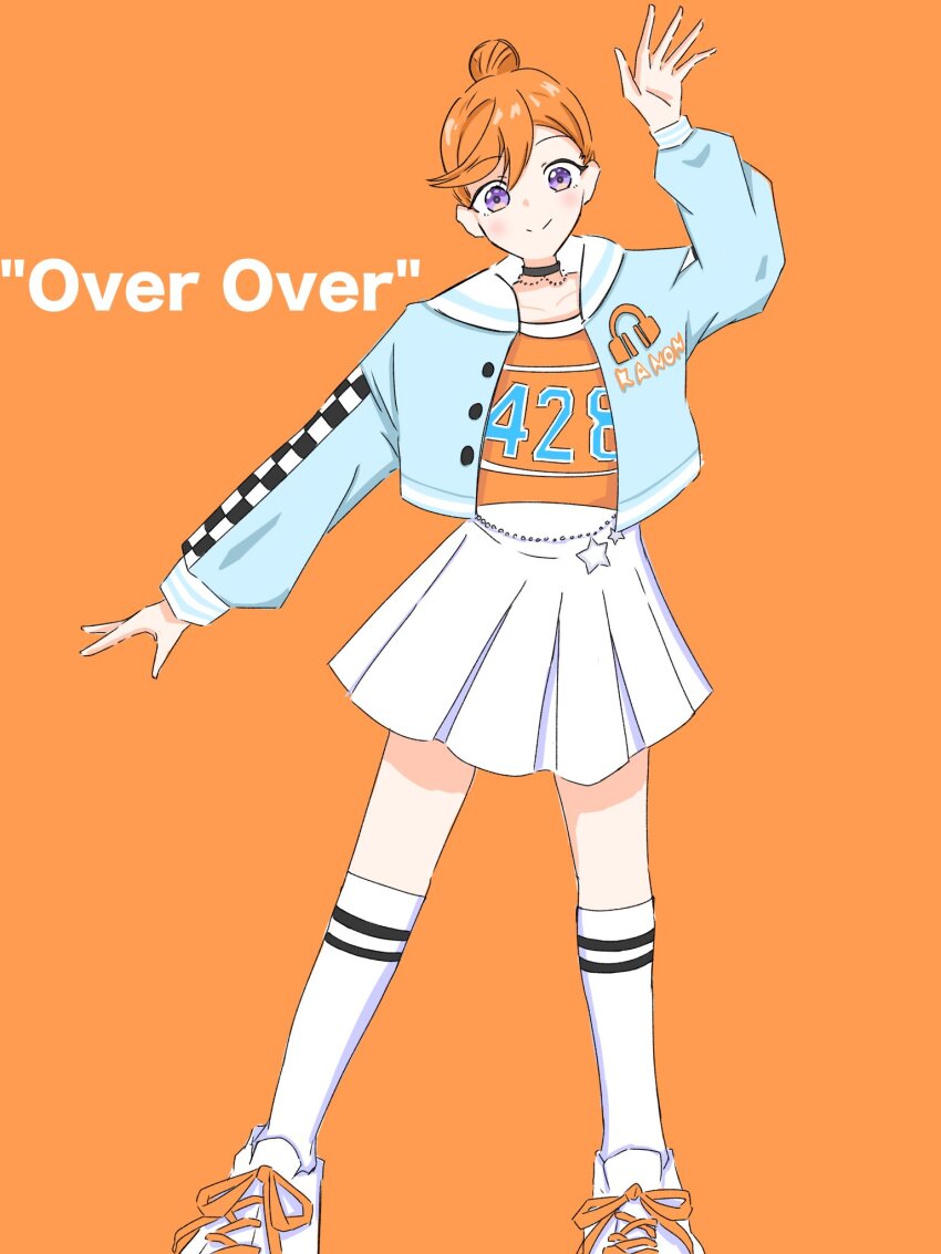 1girl, arm_up, black_choker, blue_jacket, blush, choker, closed_mouth, collarbone