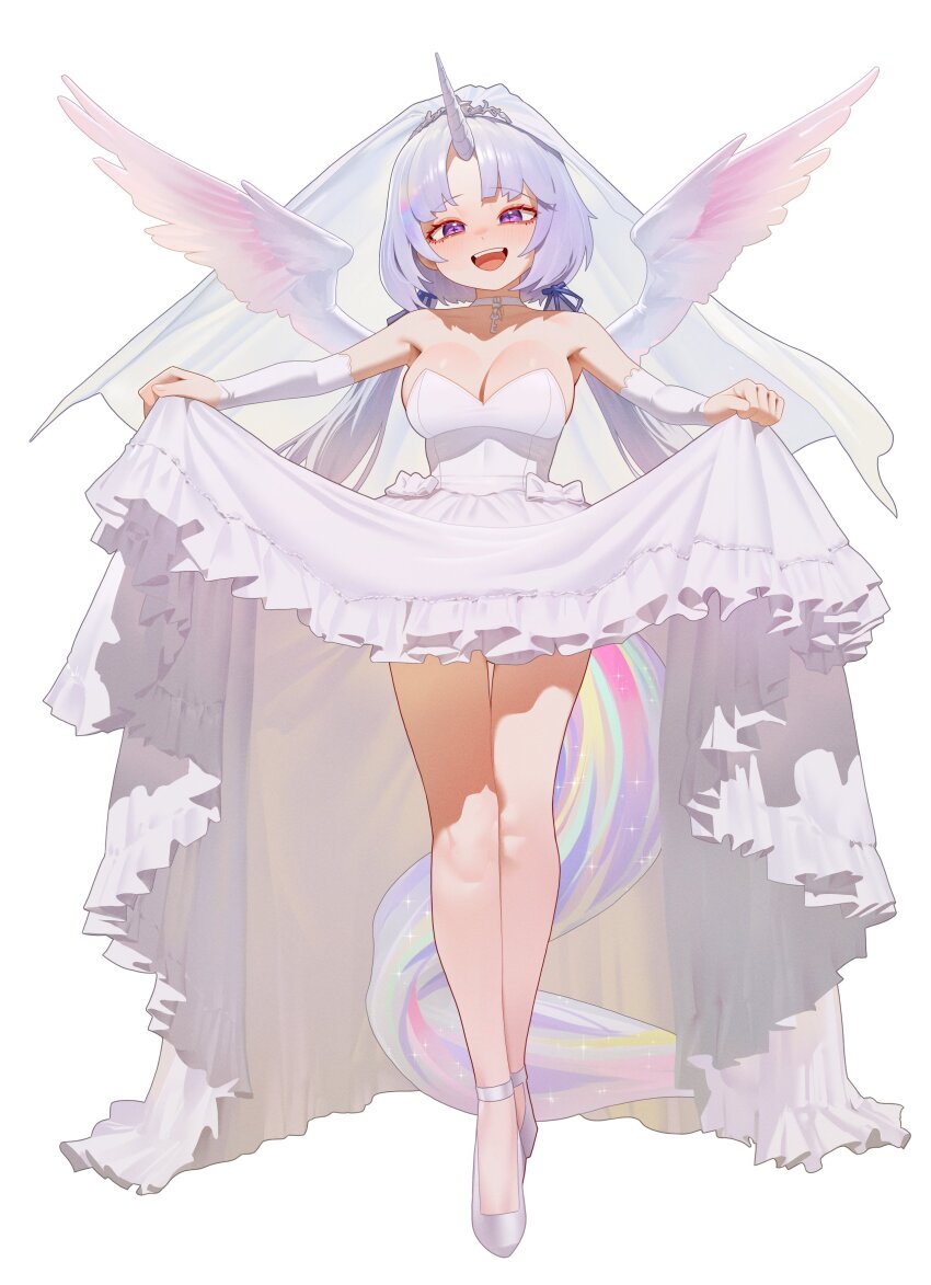 1girl, :d, absurdres, alternate_costume, ayatsuno_yuni, breasts, bridal_veil, cleavage