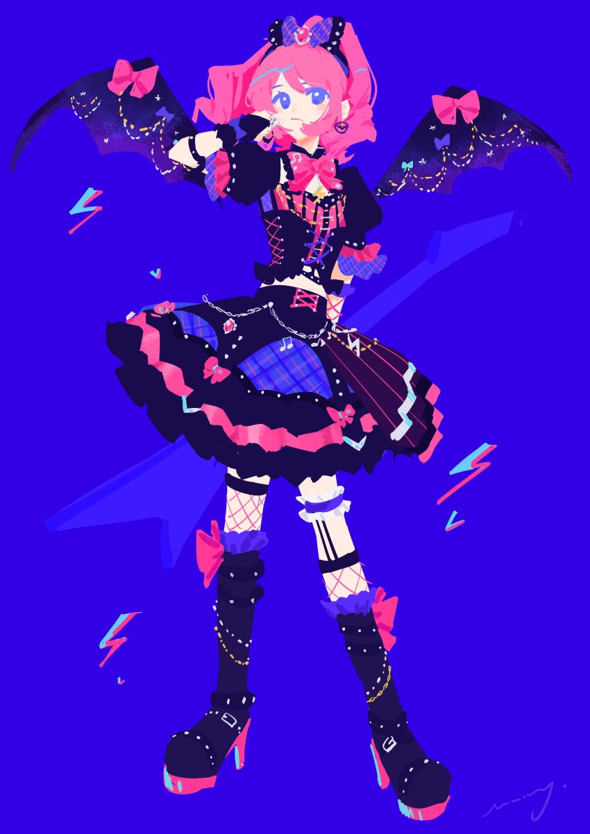 1girl, absurdres, aikatsu!_(series), aikatsu_stars!, bat_wings, black_boots, black_shirt, black_skirt
