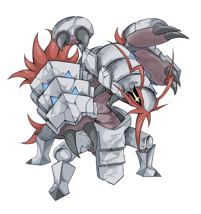 alternate_color, claws, commentary_request, full_body, gen_7_pokemon, golisopod, higemaru_1021, highres, mega_golisopod, mega_pokemon, nintendo, no_humans, pokemon, shiny_pokemon, simple_background, solo, white_background