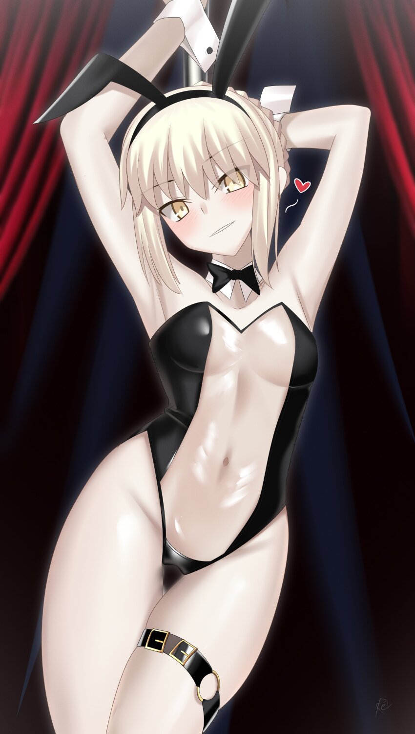 1girl, absurdres, angra_mainyu_(fate), animal_ear_hairband, animal_ears, artoria_pendragon_(fate), belt, black_bow