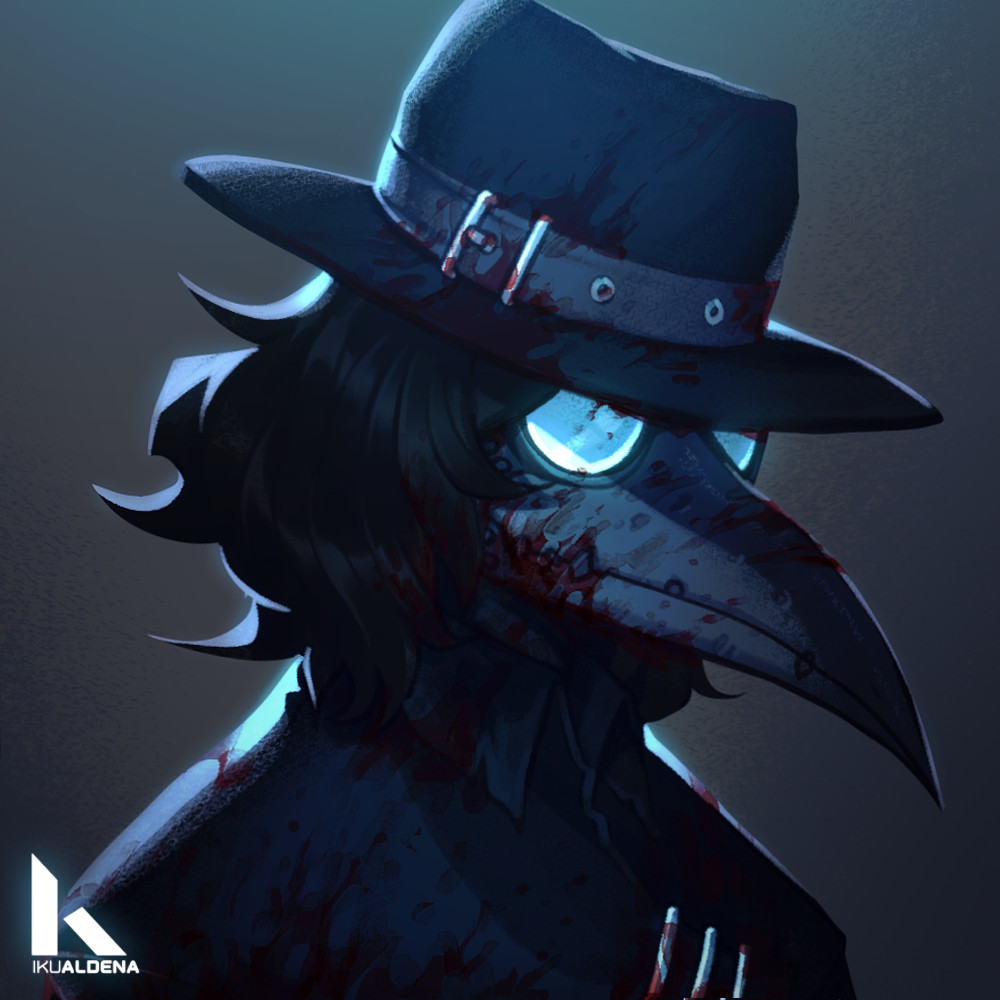 1boy, artist_name, backlighting, black-framed_eyewear, black_hair, black_mask, black_shirt, blood