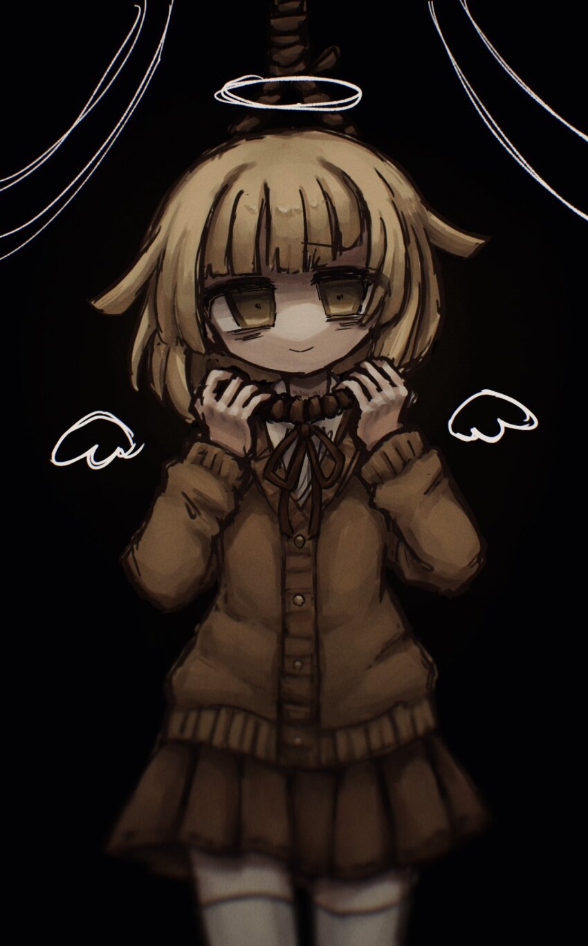 1girl, agpgwm, angel, angel_wings, bad_id, bad_twitter_id, bags_under_eyes, black_background