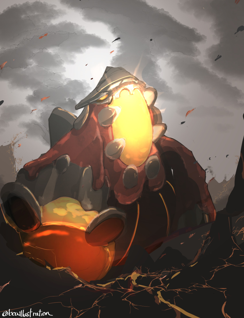 absurdres, bo_(bouillustration), cloud, cloudy_sky, colored_sclera, commentary_request, gen_4_pokemon, heatran