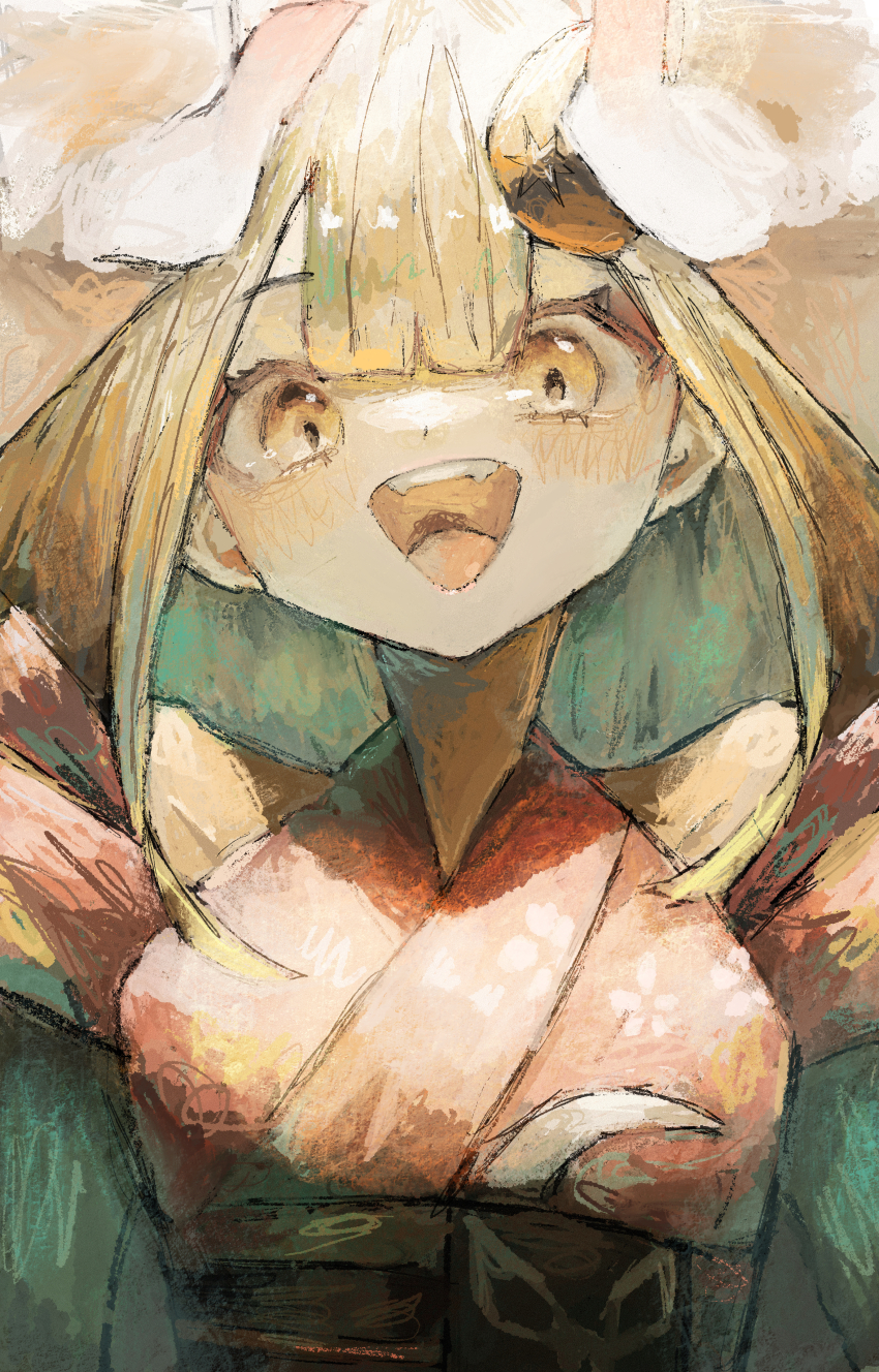 1girl, absurdres, blonde_hair, brown_eyes, cho_kaguya-hime!, clothing_cutout, commentary, crescent