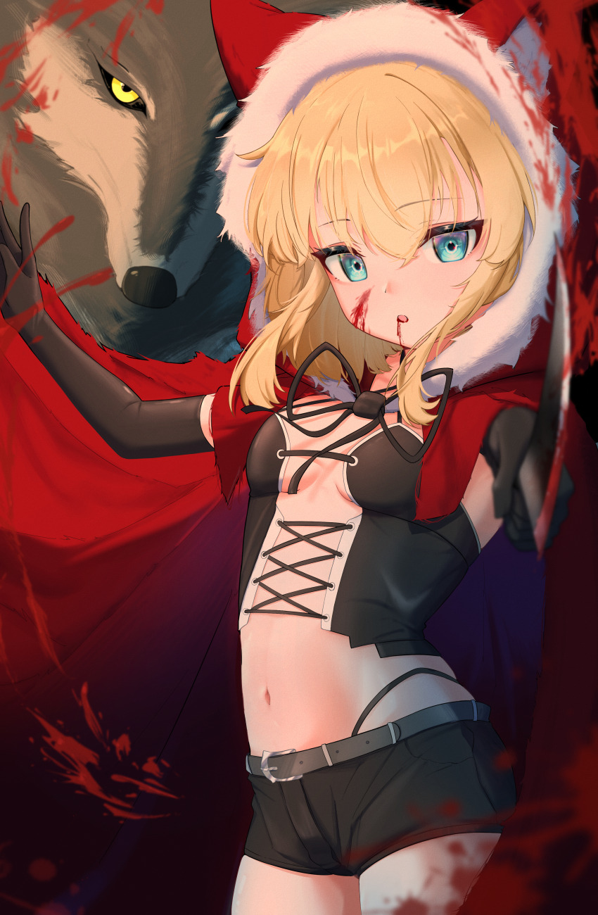 1girl, absurdres, animal, animal_ears, belt, black_gloves, black_panties, black_ribbon