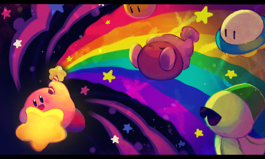akibevillage, closed_eyes, cool_spook, highres, holding, holding_wand, kirby, kirby's_adventure