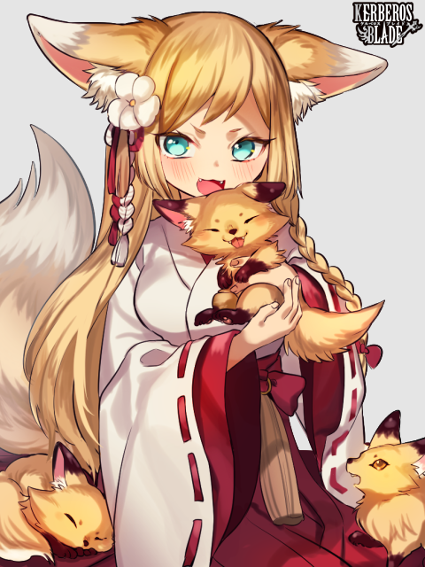 1girl, animal, animal_ear_fluff, animal_ears, animal_on_lap, blonde_hair, blue_eyes, braid