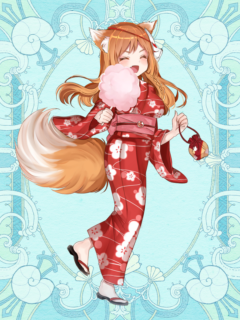 1girl, animal_ear_fluff, animal_ears, blue_background, braid, brown_hair, closed_eyes, fox_ears