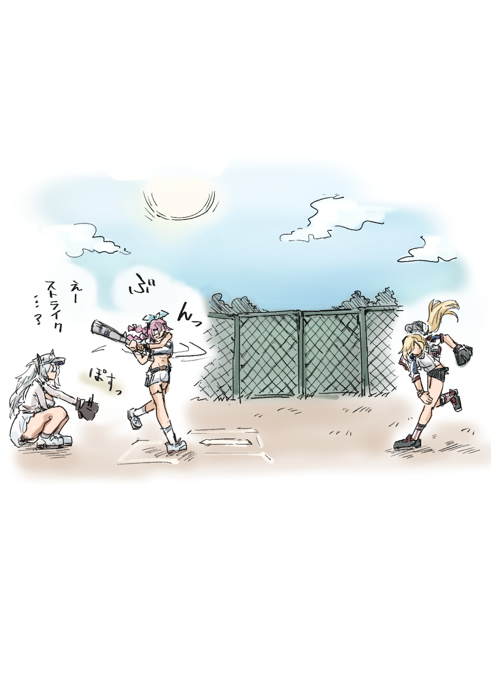 azur_lane, baseball, baseball_bat, baseball_glove, black_shoes, blonde_hair, bogue_(azur_lane), bogue_(retrofit)_(azur_lane)