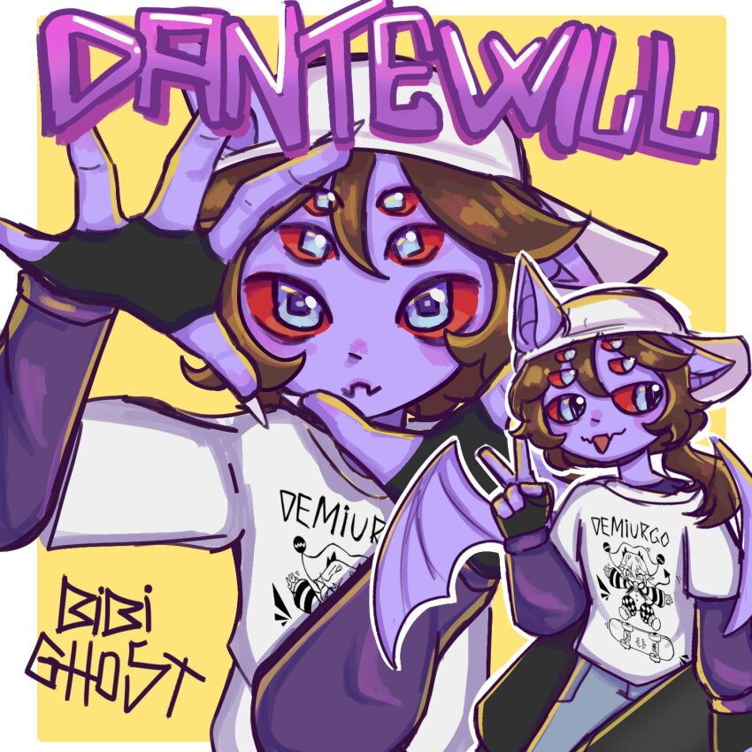 :p, animal_ears, artist_name, bat_ears, brown_hair, character_name, colored_sclera, colored_skin