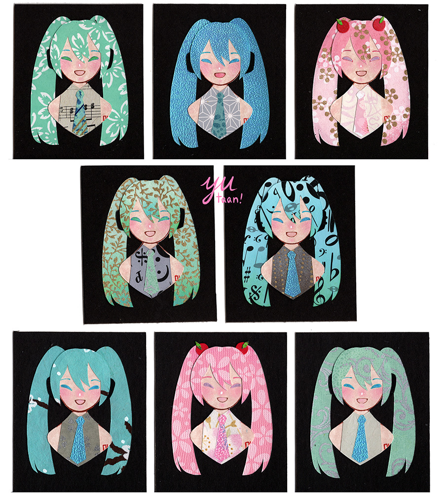 1girl, bare_shoulders, commentary, english_commentary, floral_print, hair_between_eyes, hatsune_miku, necktie