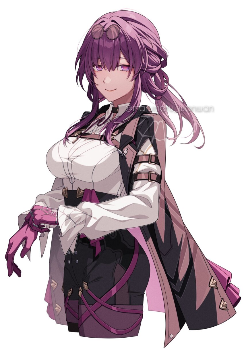 1girl, animal_print, artist_name, black-framed_eyewear, black_choker, black_jacket, black_shorts, breasts