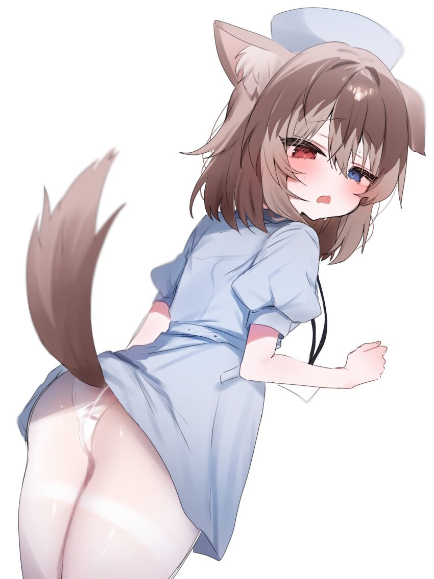 1girl, animal_ear_fluff, animal_ears, artist_request, blue_dress, blue_eyes, blue_hat, blush