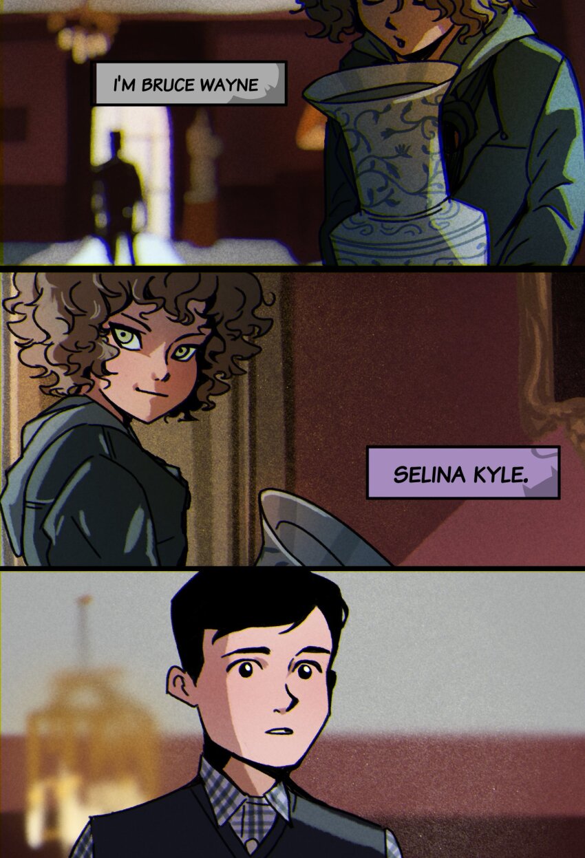 1boy, 1girl, batman_(series), black_hair, brown_hair, bruce_wayne, collared_shirt, dc_comics