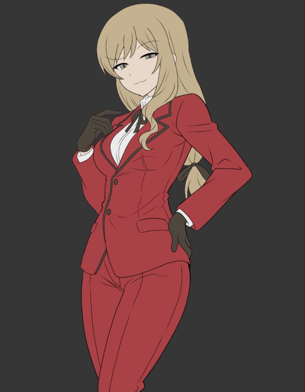 blonde_hair, formal_clothes, girls_und_panzer, high_collar, highres, ivan_(2213432), jacket, mature_female