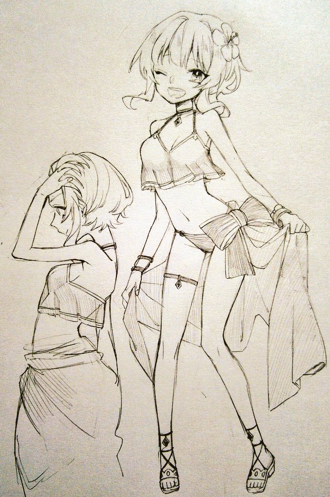 1girl, bikini, breasts, choker, cleavage, fam_(gakuen_summer)_(grimms_notes), fam_(grimms_notes), fingernails