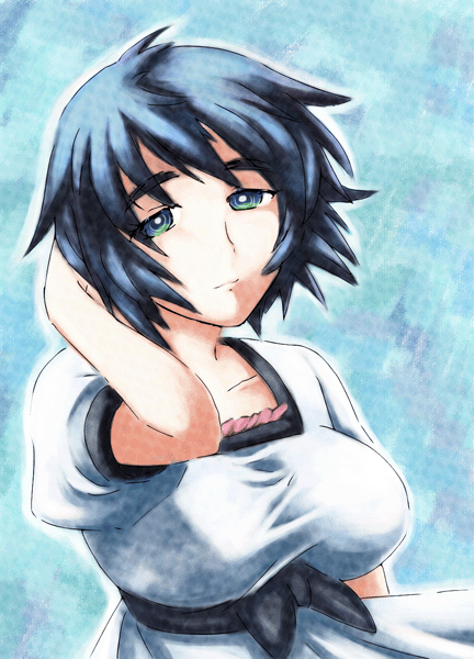 1girl, black_hair, blue_eyes, breasts, female_focus, large_breasts, science_adventure, shiina_mayuri