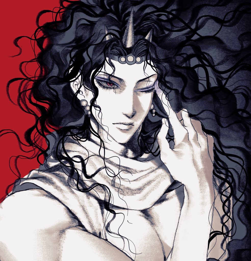 1boy, battle_tendency, earrings, eyelashes, horns, jewelry, jojo_no_kimyou_na_bouken, kars_(jojo)