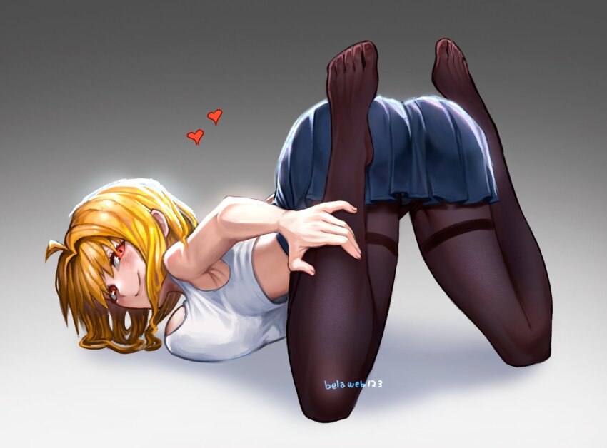 1girl, ahoge, alternate_costume, arcueid_brunestud, artist_name, ass, belaweb123, blonde_hair