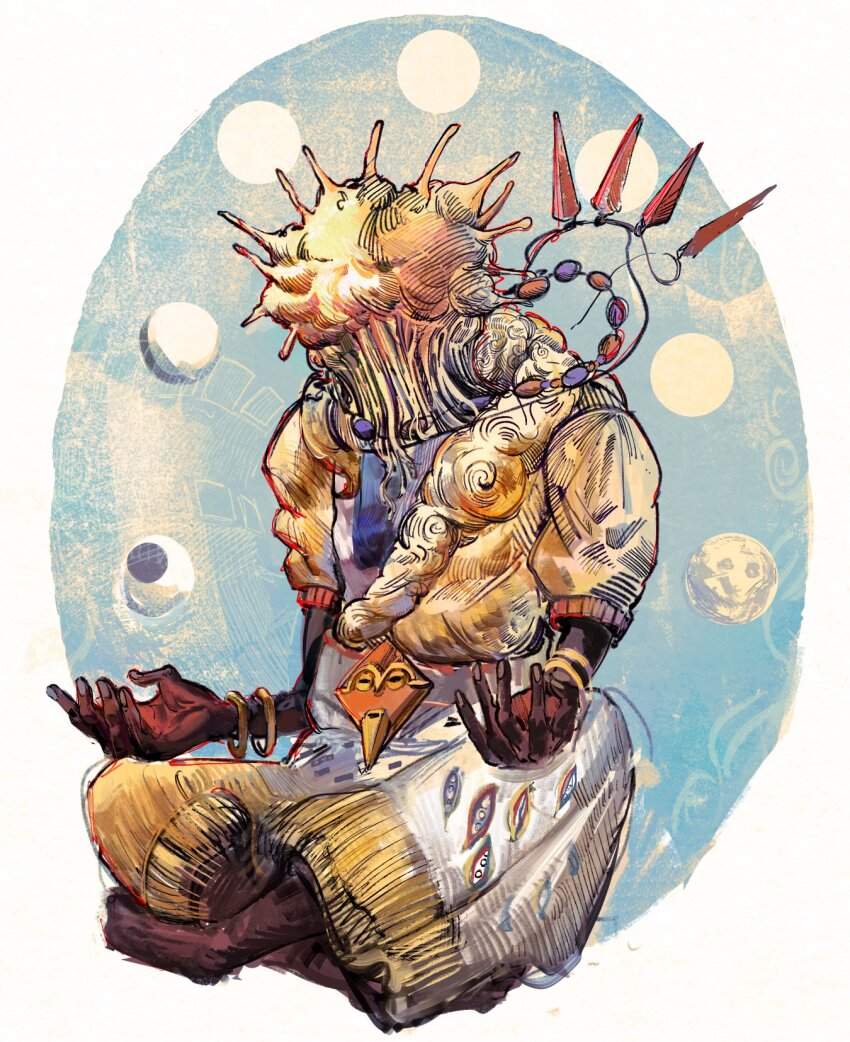 1boy, 7ggforp, african_clothes, barefoot, bracelet, commentary, dark-skinned_male, dark_skin