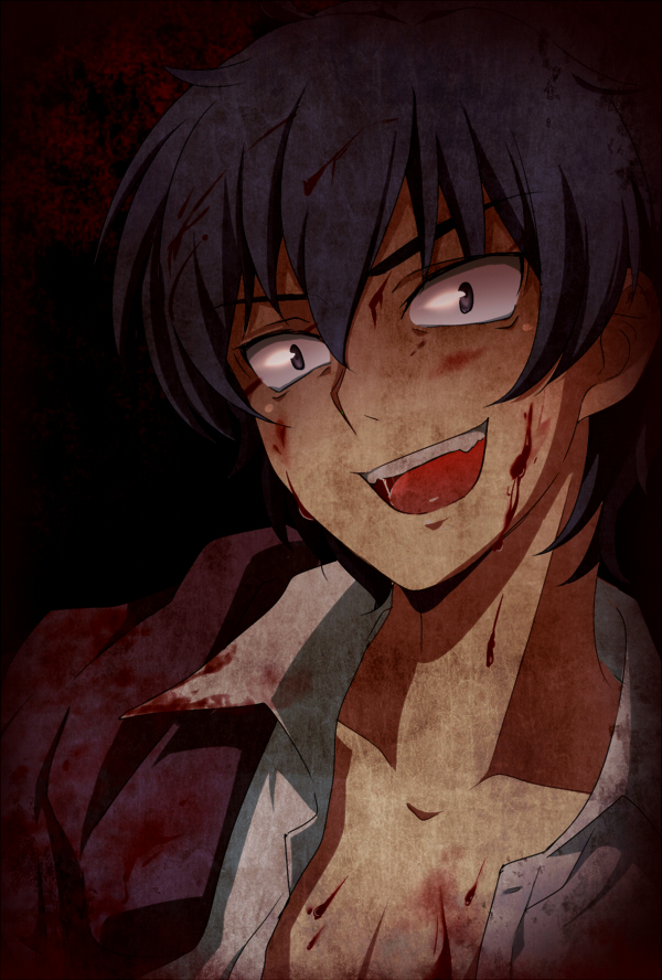 1boy, b_(kana0816), black_hair, blood, blood_on_clothes, blood_on_face, brown_eyes, corpse_party