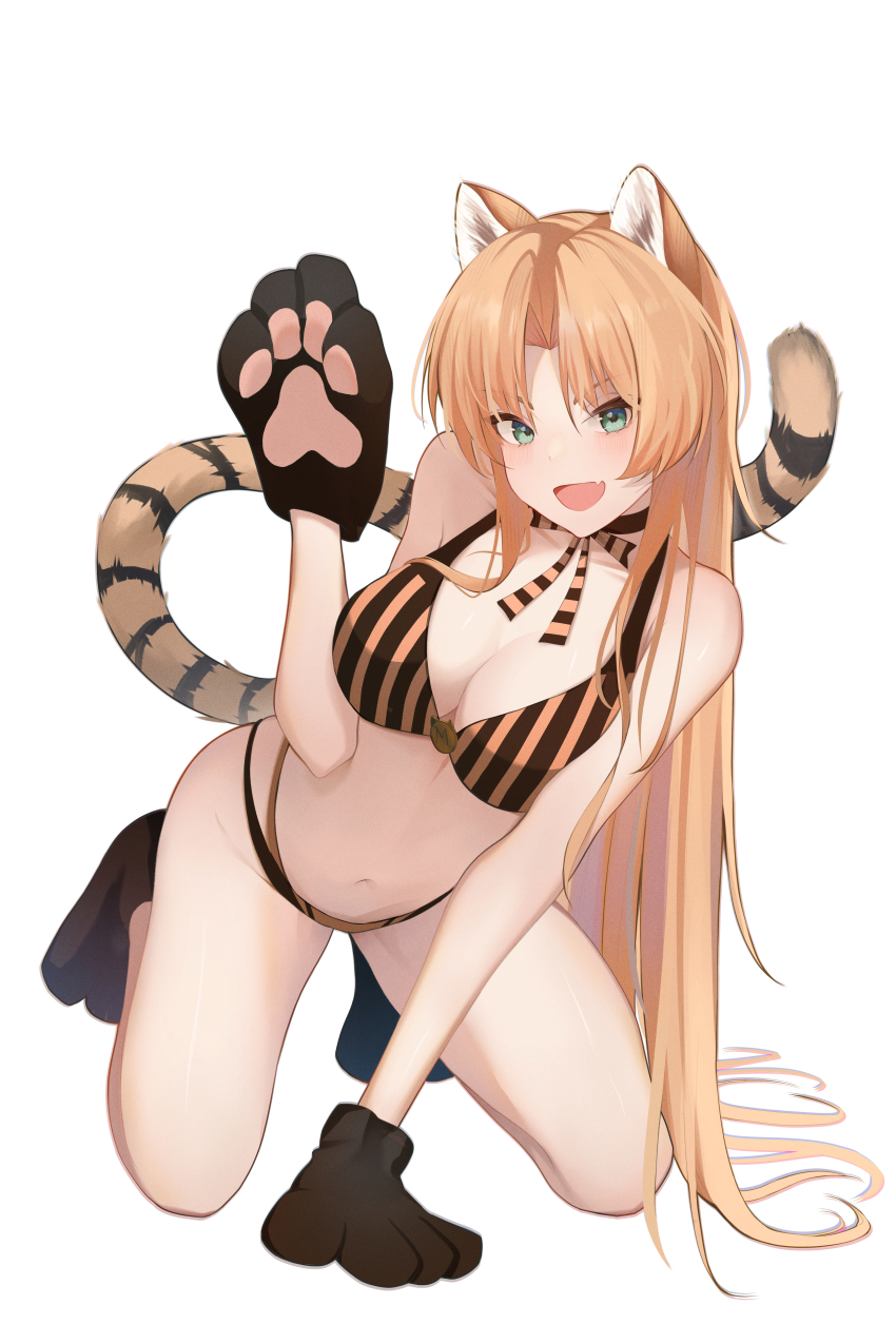 1girl, absurdres, alternate_costume, animal_ear_fluff, animal_ears, animal_hands, arknights, bare_shoulders