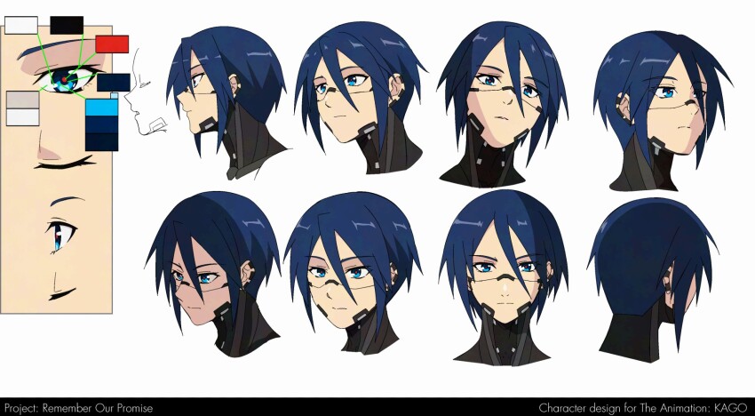 1girl, android, artist_name, blue_eyes, blue_hair, color_guide, commentary, elster_(signalis)