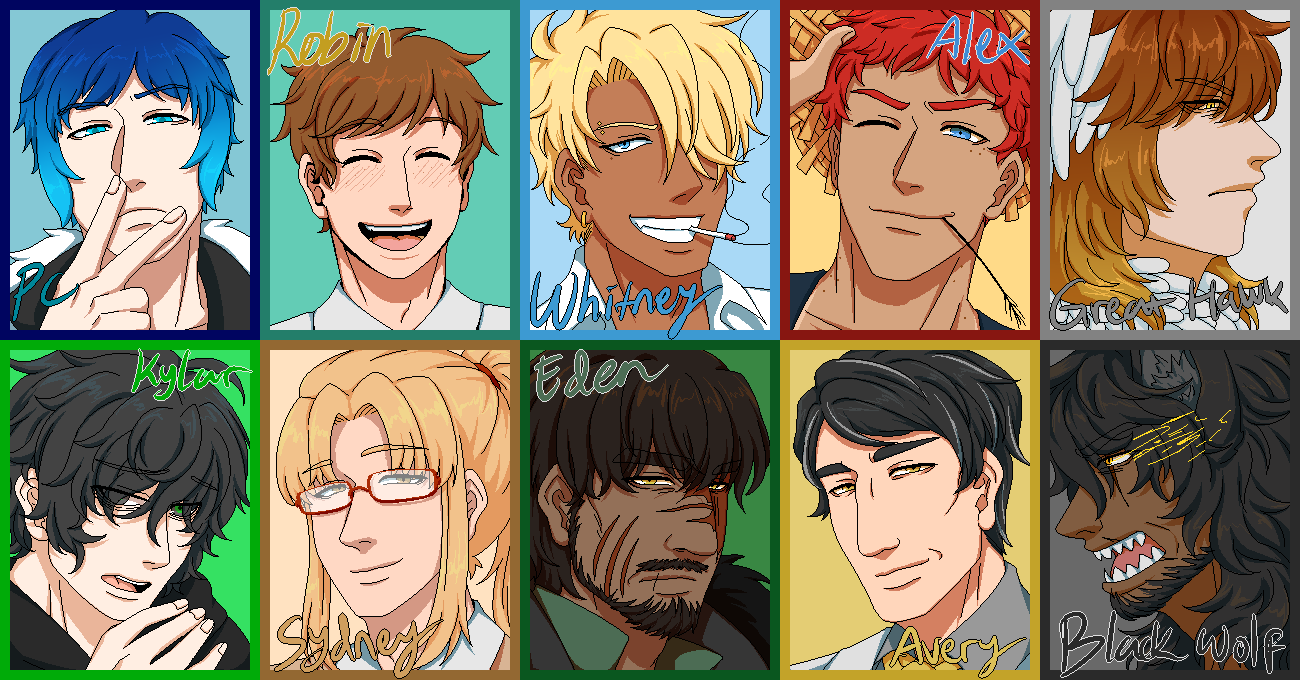 6+boys, alex_(degrees_of_lewdity), alex_(male)_(degrees_of_lewdity), animal_ears, avery_(degrees_of_lewdity), avery_(male)_(degrees_of_lewdity), beard, black_hair