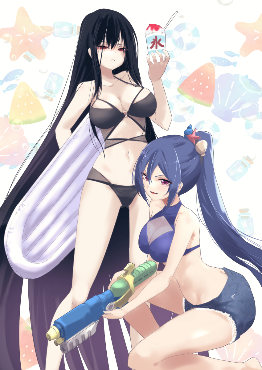 2girls, absurdly_long_hair, absurdres, akashi_manaka, alternate_hairstyle, aoki_kaho, assault_lily, bare_arms