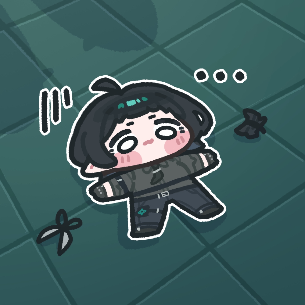 ..., 1girl, ahoge, black_hair, black_necktie, black_pants, black_shirt, blank_eyes