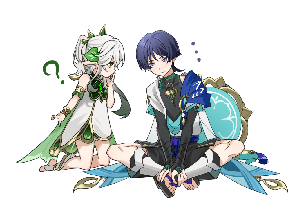 ..., 1boy, 1girl, ?, anklet, arm_at_side, armlet, armor