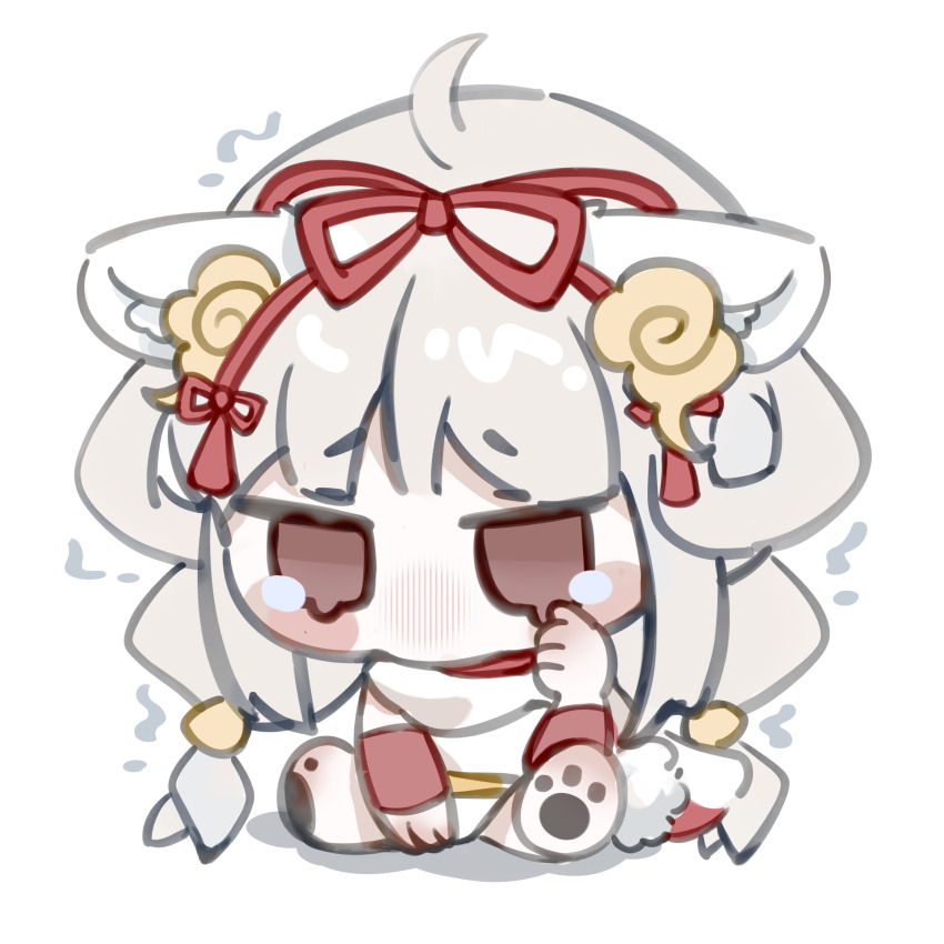 1girl, absurdres, ahoge, animal_ear_fluff, animal_ears, animal_feet, blonde_hair, blunt_bangs