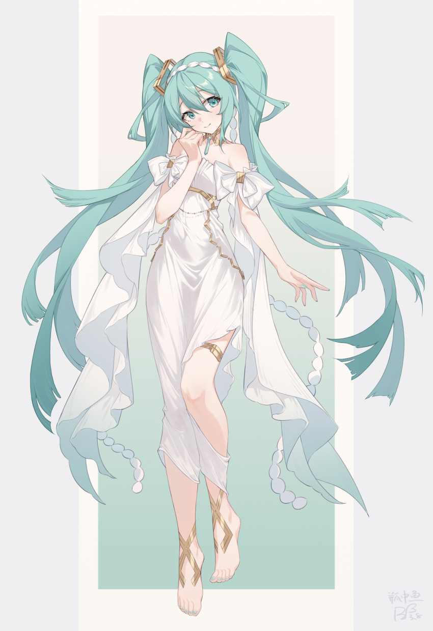 1girl, absurdres, aqua_eyes, aqua_hair, breasts, cleavage, collarbone, commentary_request