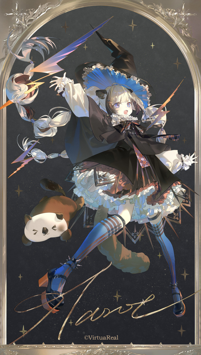 1girl, :d, absurdres, animal_ears, anklet, aoseagrass, arm_up, black_bow