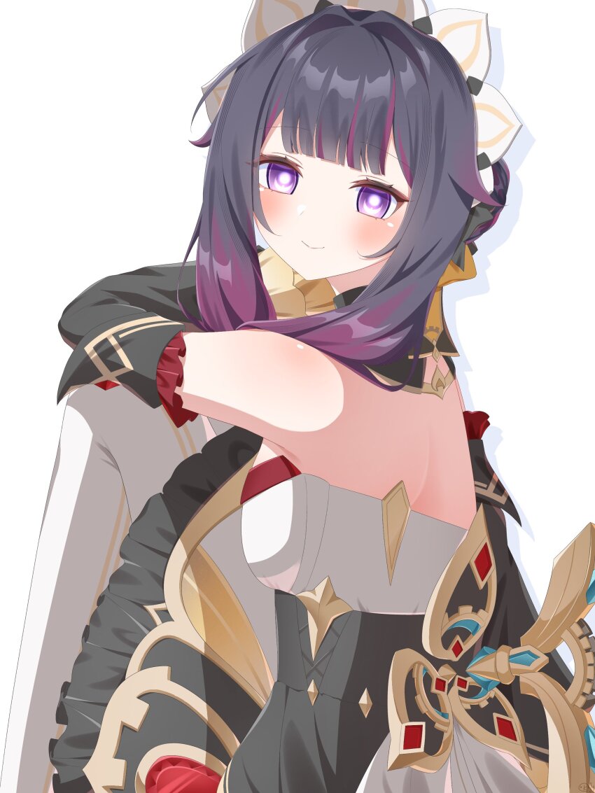 1girl, absurdres, black_dress, black_hair, black_sleeves, blunt_bangs, blush, closed_mouth