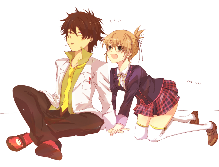 1boy, 1girl, alternate_costume, alternate_hairstyle, alvin_(school_uniform)_(tales), alvin_(tales), bad_id, bad_pixiv_id