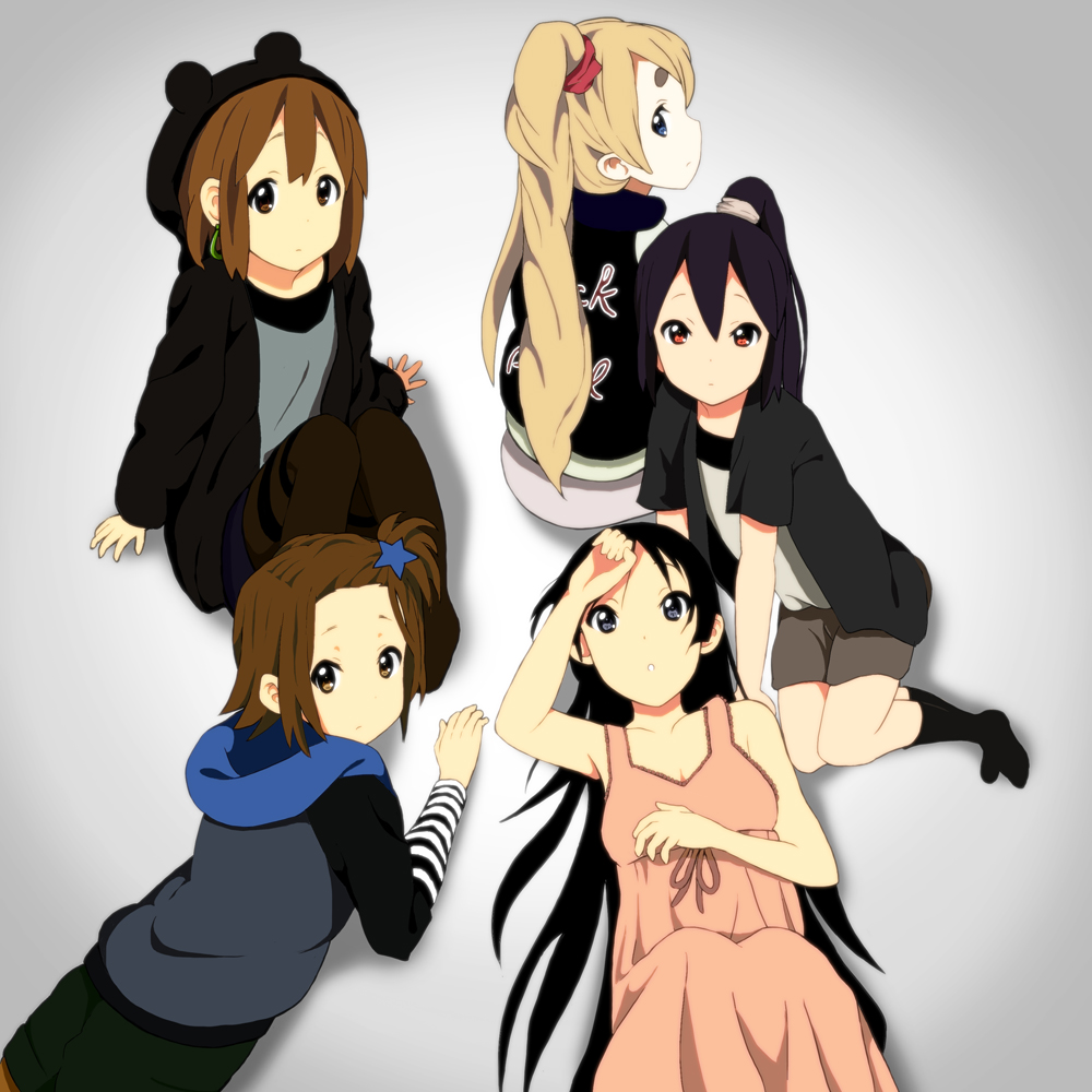 5girls, akiyama_mio, alternate_hairstyle, bad_id, bad_pixiv_id, casual, hirasawa_yui, ho-kago_tea_time