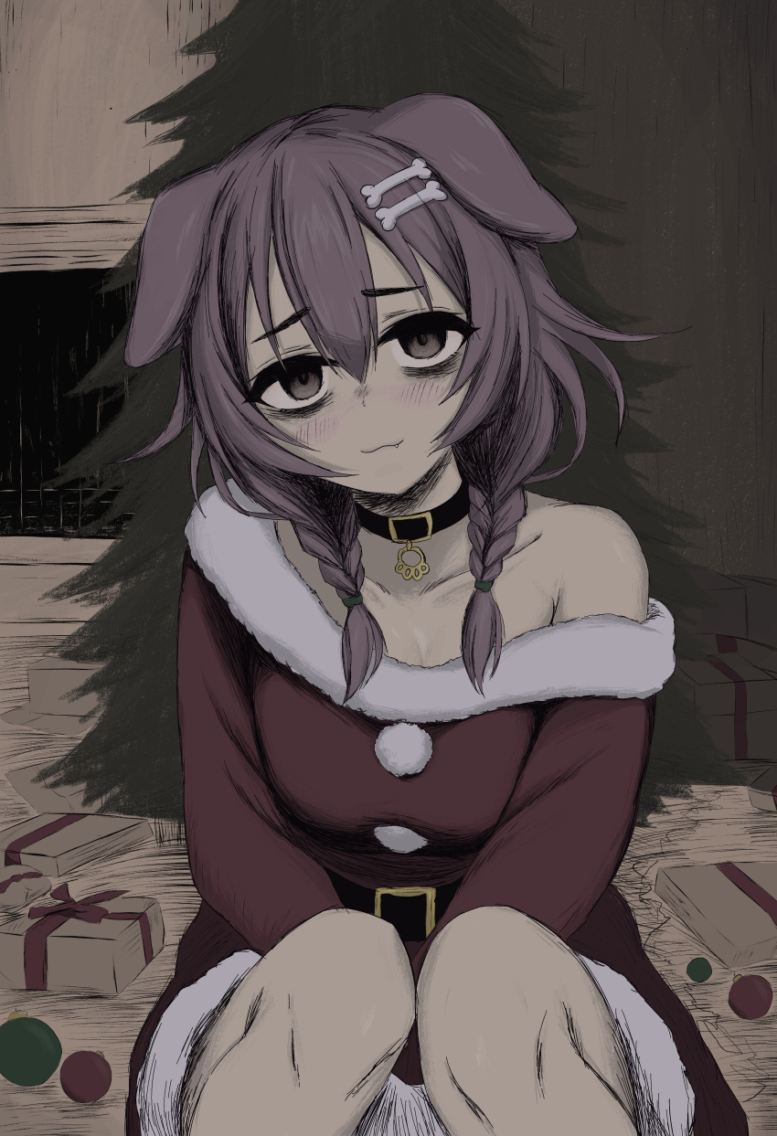 1girl, :3, absurdres, animal_ears, bags_under_eyes, belt, belt_collar, black_belt