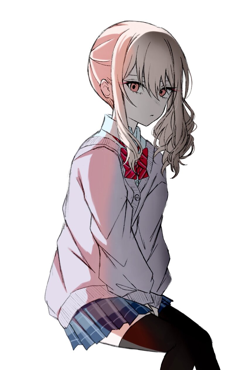 1other, akiyama_mizuki, black_thighhighs, blue_skirt, bow, bowtie, cardigan, highres