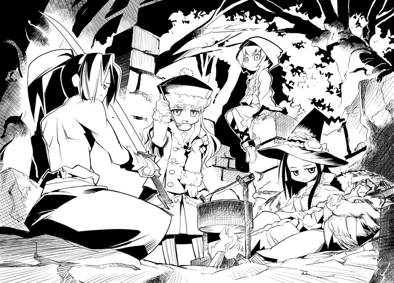 1boy, 3girls, :d, animal, atlus, braid, brick, bushidou_(sekaiju)