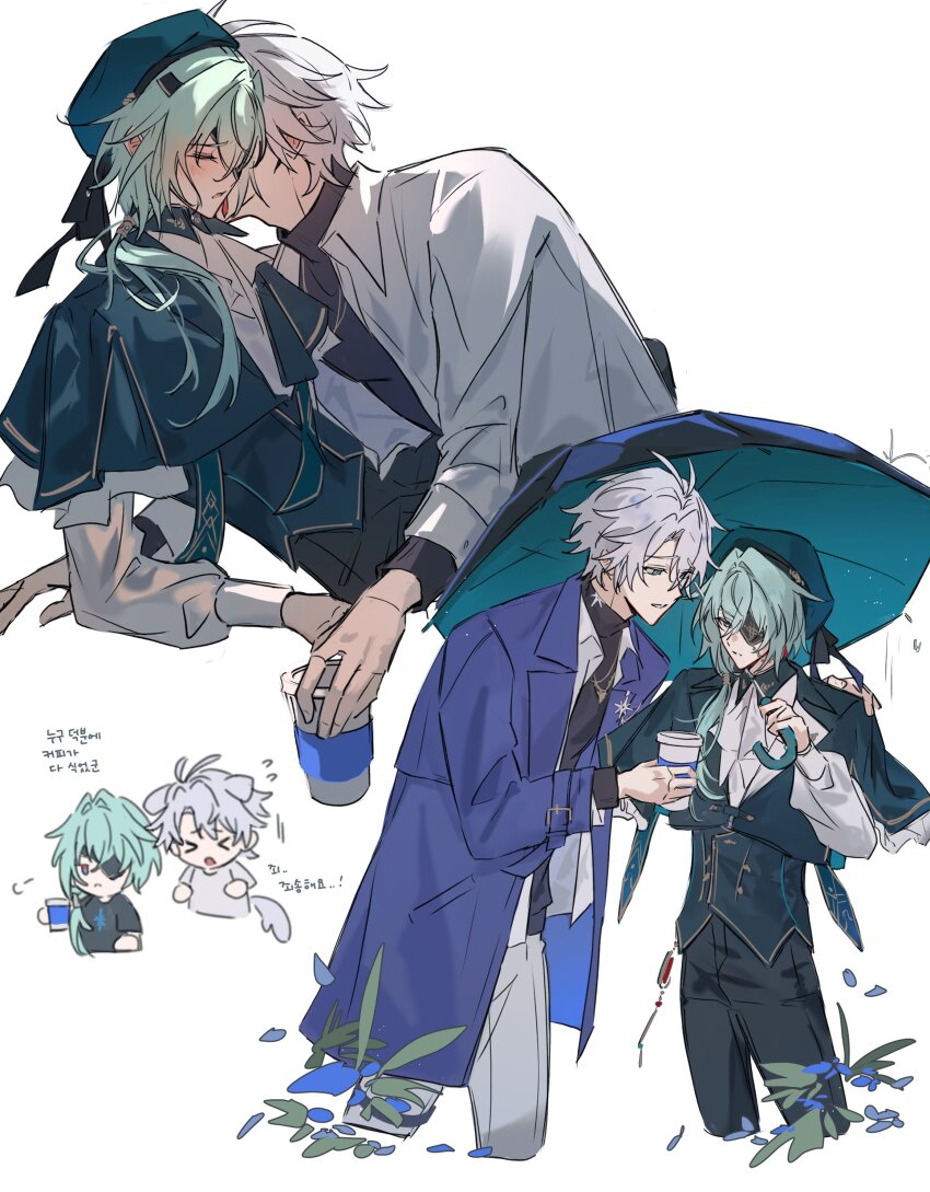 absurdres, anaxa_(honkai:_star_rail), anaxa_(impression)_(honkai:_star_rail), antenna_hair, arm_around_another's_back, ascot, beret, black_pants