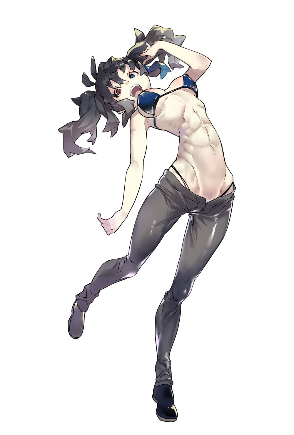 1other, abs, groin, muscular, muscular_female, navel, pants, sin_(hankotsu_bunny)