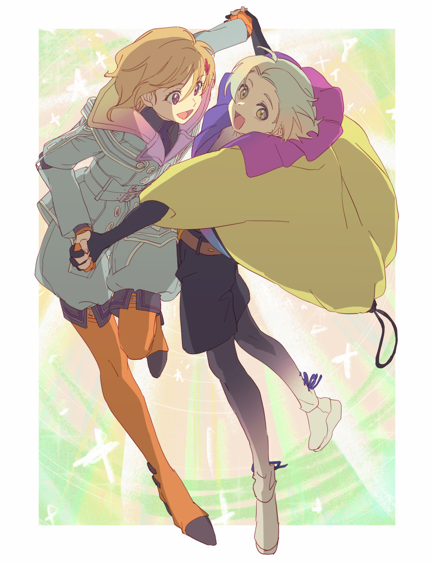 2others, absurdres, baggy_shorts, belt, black_gloves, black_shorts, blue_jacket, blue_shorts