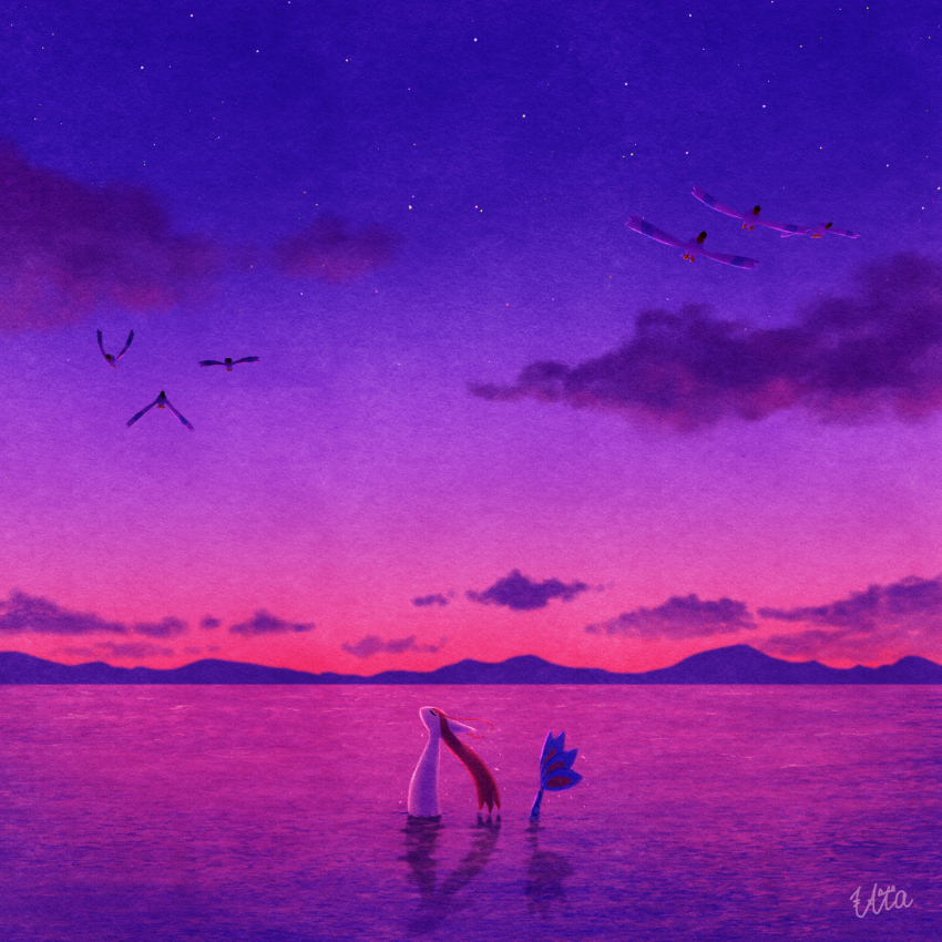 bird, closed_eyes, cloud, commentary_request, gen_3_pokemon, highres, milotic, nintendo