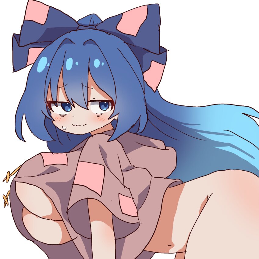 1girl, blue_eyes, blue_hair, breasts, large_breasts, magg_(user_mtca8588), no_bra, no_panties