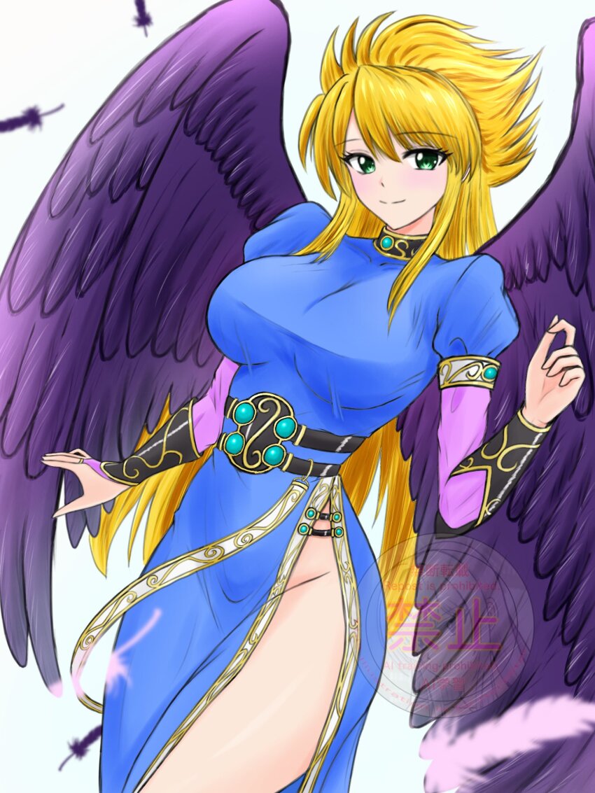 1girl, blonde_hair, breasts, breath_of_fire, breath_of_fire_ii, bridal_gauntlets, closed_mouth, commentary_request